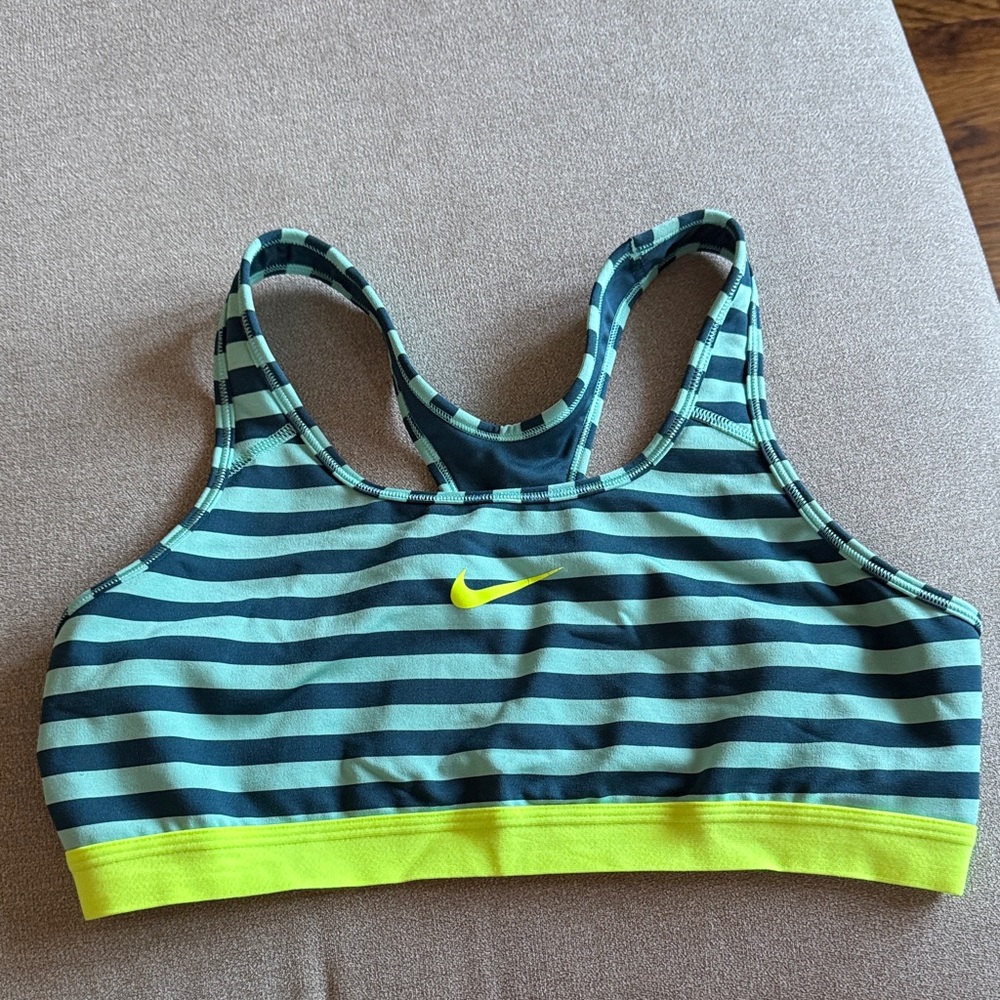 Nike Women's Striped Sports Bra - Teal Blue and Yellow